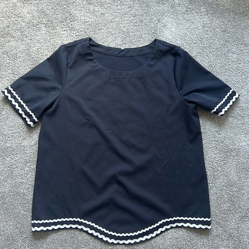 SHEIN Navy Blue Ruffle Short Sleeve Blouse
